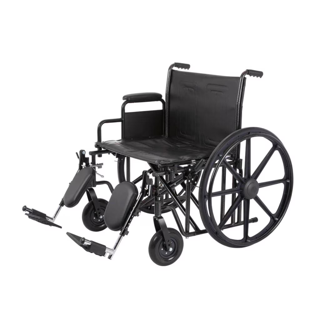 The Rhythm Array HD K7 Chair features a sleek black design with a carbon steel frame, large rear wheels, and height-adjustable casters. It includes a padded seat, desk-length detachable armrests, and leg rests, all set against a plain white background for comfort and reliability.